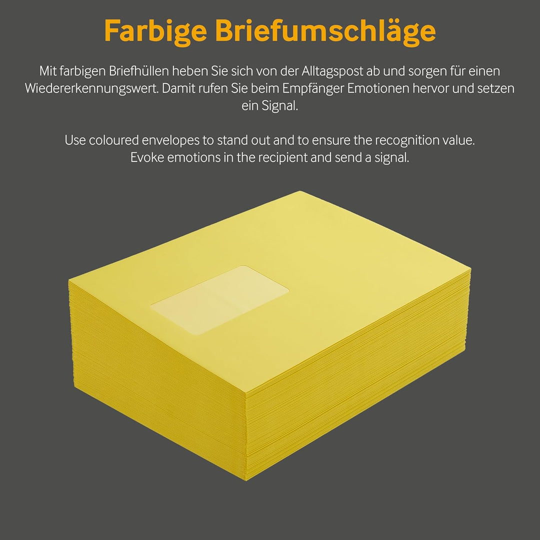 100 Stück, Farbige Briefumschläge, DIN C5, Haftklebung mit Abziehstreifen, Gerade Klappe, 130 g/qm C