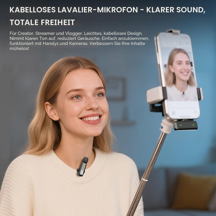 Kabelloses Lavalier-Mikrofon mit LED-Anzeige, Lavalier-Mikrofone Clip on Mic mit Rauschunterdrückung