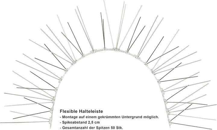 Profi Edelstahl Taubenspikes 5 Reihig - Effektive Taubenabwehr- Vogelabwehr Kunststoffleiste Spikes