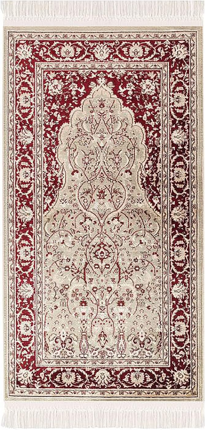 payé Teppich Gebetsteppich - Wohnzimmer Seccade Läufer Namaz - 70x125cm - Grün Beige Rot - mit Frans