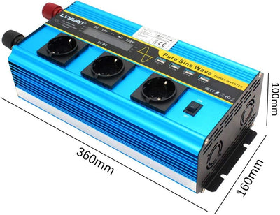 Cantonape Reiner Sinus Wechselrichter 2500W/5000W DC 12V auf AC 230V Spannungswandler Power Inverter