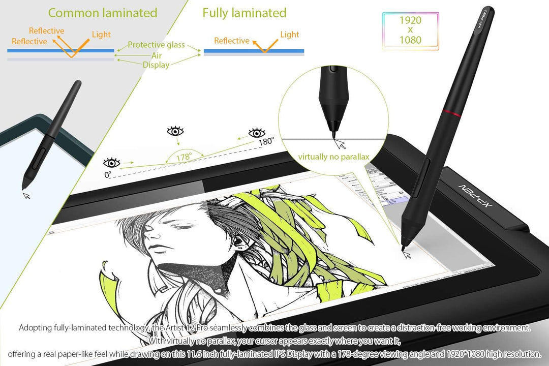 XP-PEN Artist 12 Pro Grafiktablett mit HD-IPS-Display, 11,6 Zoll (11,6 Zoll), Eingabestift mit 8192