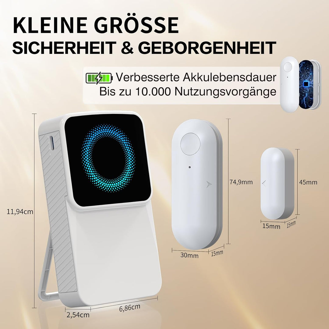 Fensteralarm Einbruchschutz, Tragbarer Empfänger mit 3 Sensoren | 5 Lautstärkestufen, 6-LED-Warnanze