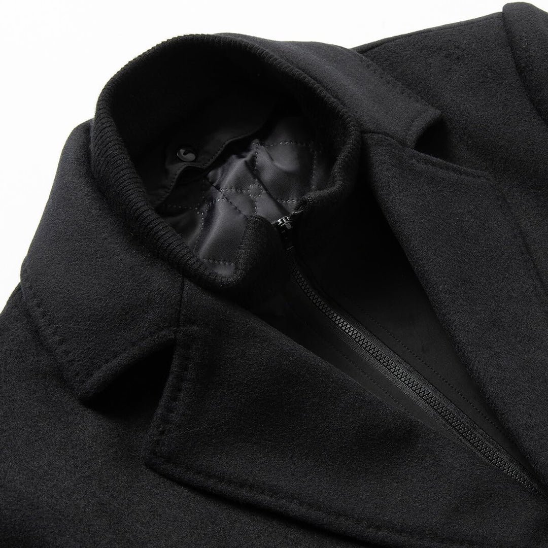 Sliktaa Herren Wollmantel dicker Trenchcoat mittlerer Länge Mantel Kerbe Kragen warmer Mantel Herren