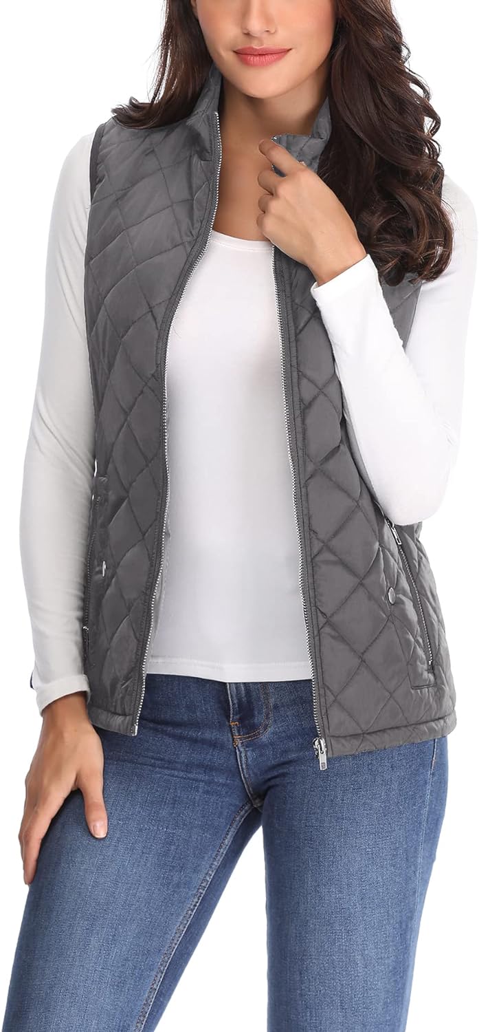 MISS MOLY Damen Weste mit Stehkragen Weste Jacke Winter Warm Ultraleicht Dunkelgrau 34, Dunkelgrau 3