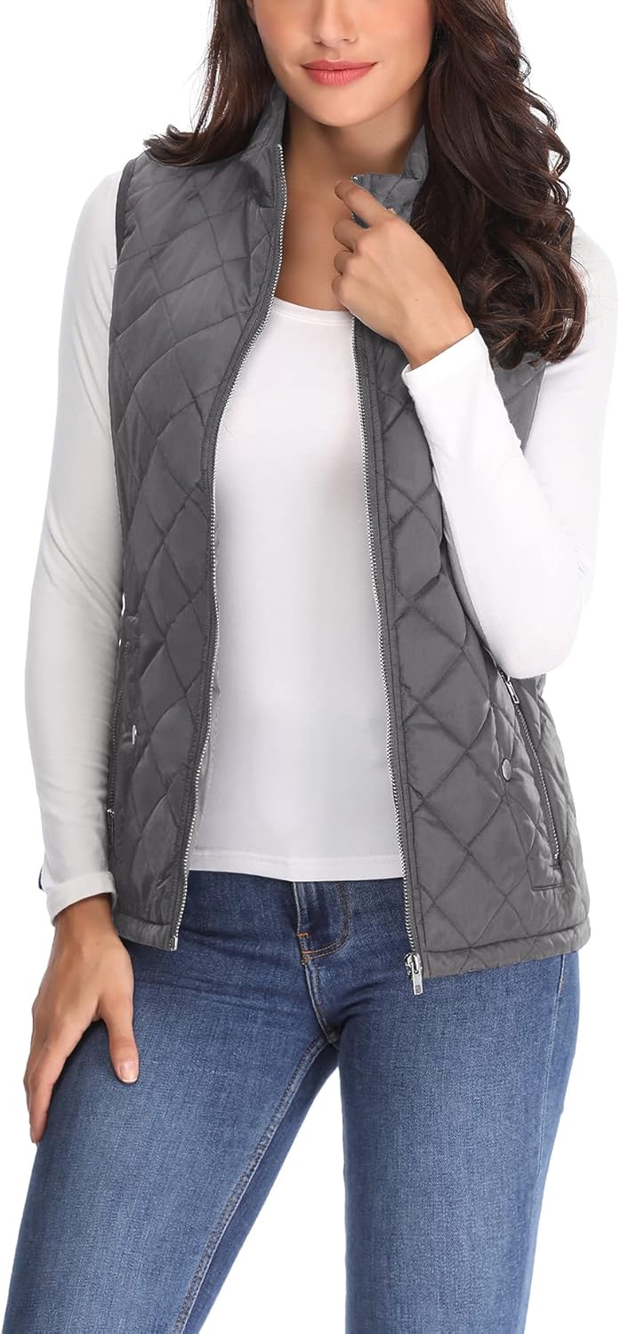 MISS MOLY Damen Weste mit Stehkragen Weste Jacke Winter Warm Ultraleicht Dunkelgrau 38-40, Dunkelgra