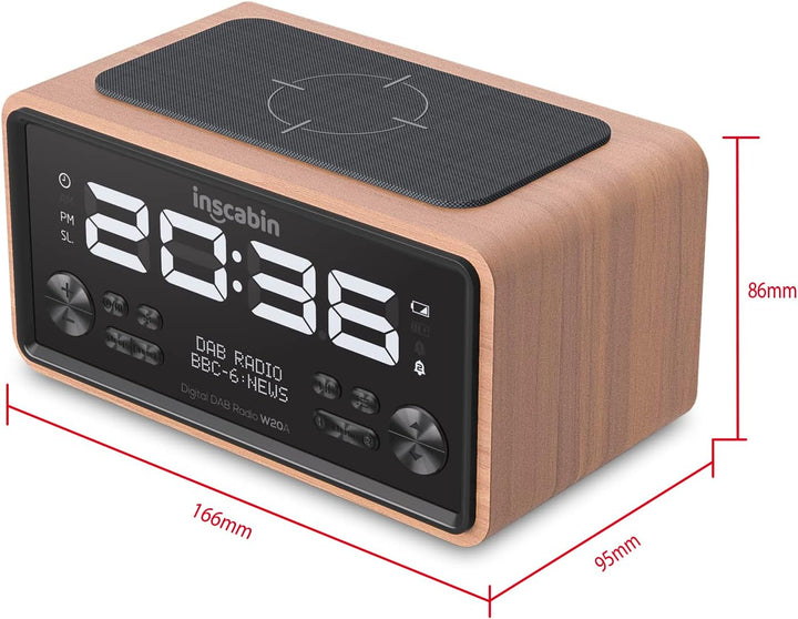 Inscabin W20A DAB/DAB+ FM Digital-Radiowecker mit Kabelloses Laden/grossem Bildschirm, tragbarer kab