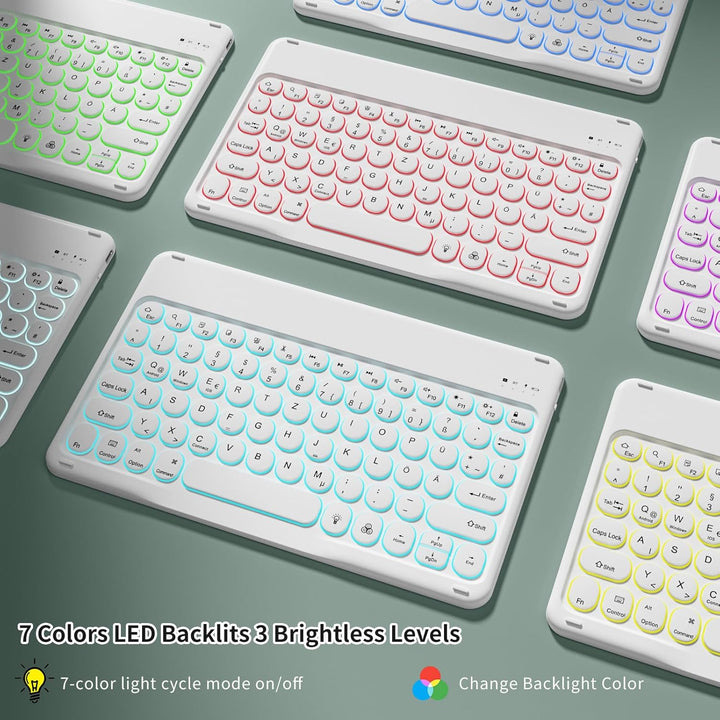 Hülle mit Tastatur für iPad 11 Generation A16/10 Generation (11/10.9 Zoll,2025/2022),7-farbige Beleu