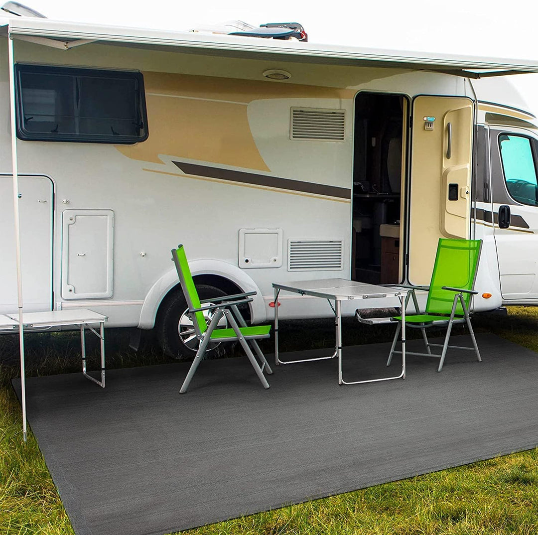 Floordirekt Camping Vorzeltteppich - 240 g/m² HDPE - mit Edelstahl-Ösen & 4X T-Heringe - wasserdurch