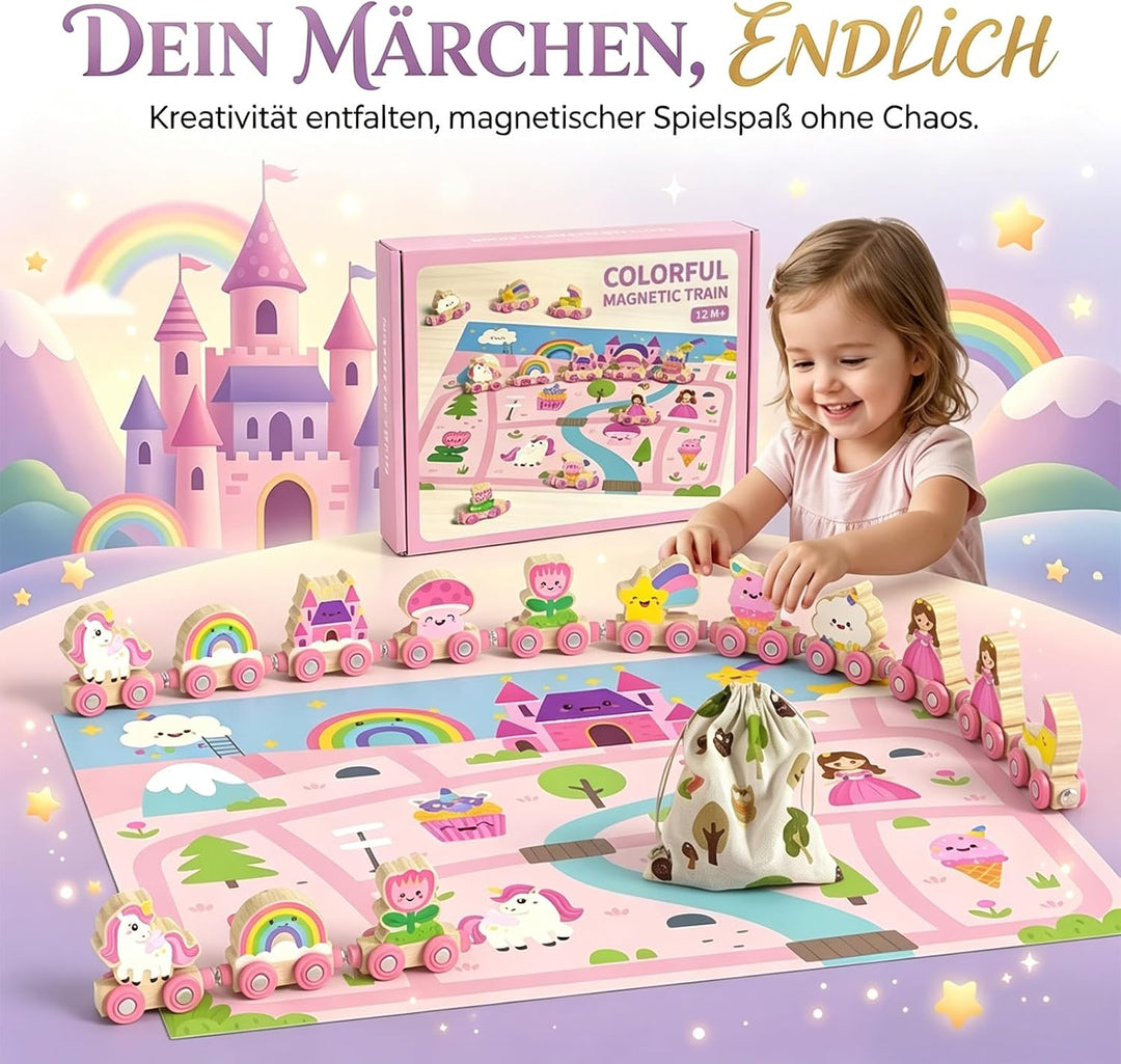 Einhorn Geschenke für Mädchen 1 2 3 4 Jahre: Magnetic Zug Holzspielzeug Prinzessin, Montessori Lerns
