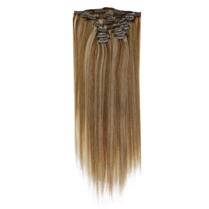 RUNATURE Blond Clip Extensions Echthaar Dunkelblond mit Goldblond Glatt Haar Clip in Haarextensions