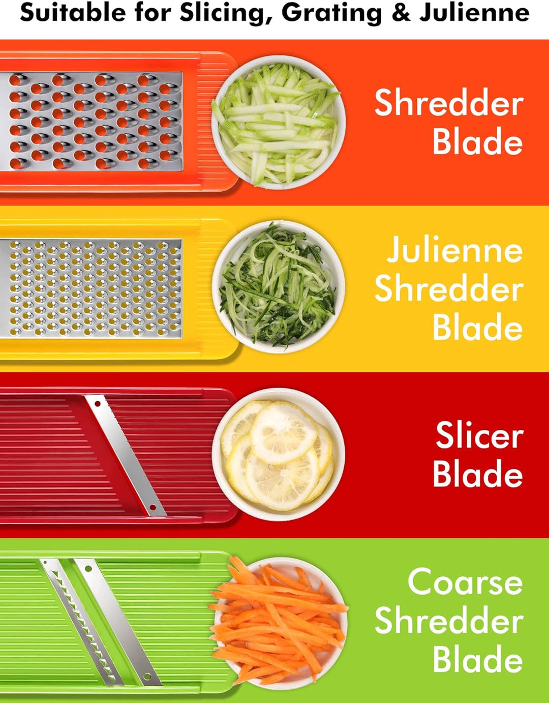 Geedel 4 in 1 Multifunktion Mandoline Gemüsehobel, Zwiebelschneider Gemüseschneider Manuell Käsereib