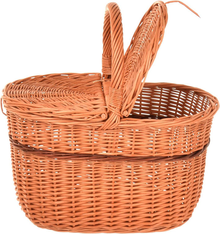 Natural Weiden-Picknickkorb mit Deckel 40 x 40 x 28 cm, Einkaufskorb geflochten aus Weide, Pilzkorb,