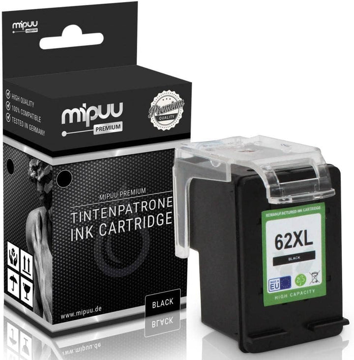 Mipuu 2 Tinten kompatibel für HP 62XL C2P05AE C2P07AE Black Color für HP Envy 5540 5544 5640 5660 76