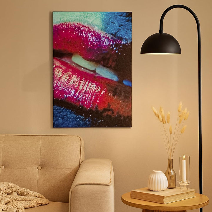Bilder auf Leinwand 55x100cm Leinwandbild mit Rahmen Lippen Gesicht Frau Gross Wanddeko Bild Schlafz