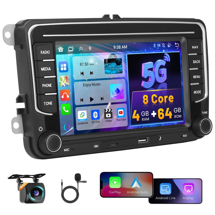 8 Core 4+64GB Android Autoradio für VW Golf 5 Golf 6 Skoda Polo Passat Tiguan Touran Wireless Carpla
