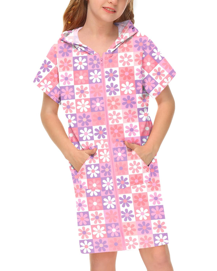 BesserBay Mädchen Junge Badeponcho Frottee Bademantel Kapuze Poncho mit Taschen Zip Cover Up Kinder