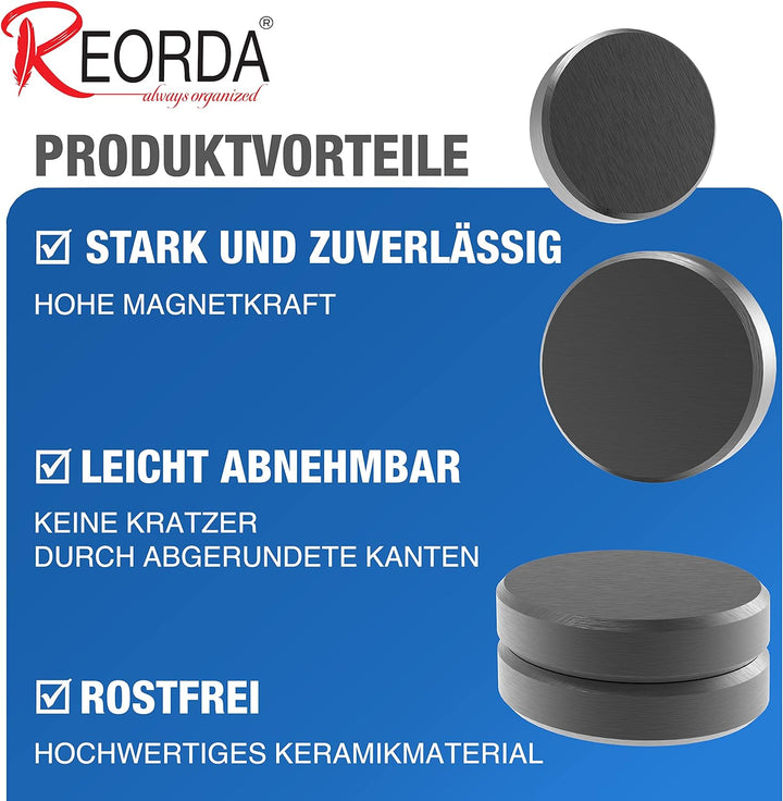 REORDA Magnete für Magnettafel stark - 225x Starke Magnete für Whiteboard, Pinnwand, als Kühlschrank