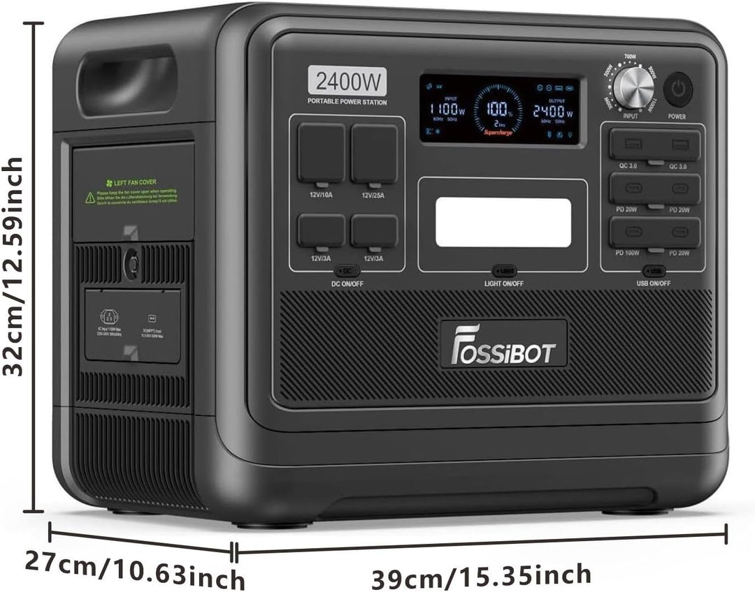 FOSSIBOT F2400 Solargenerator, Tragbare Powerstation 2048Wh LiFePO4 Batterie-Backup mit 2400W AC Aus