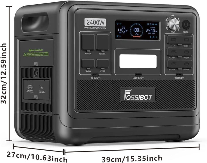 FOSSIBOT F2400 Solargenerator, Tragbare Powerstation 2048Wh LiFePO4 Batterie-Backup mit 2400W AC Aus