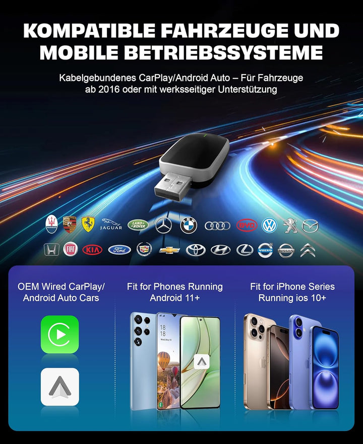 Mini Wireless CarPlay & Android Auto Adapter 2-in-1 – 2025 Upgrade, Superschnelle Verbindung ohne Ve