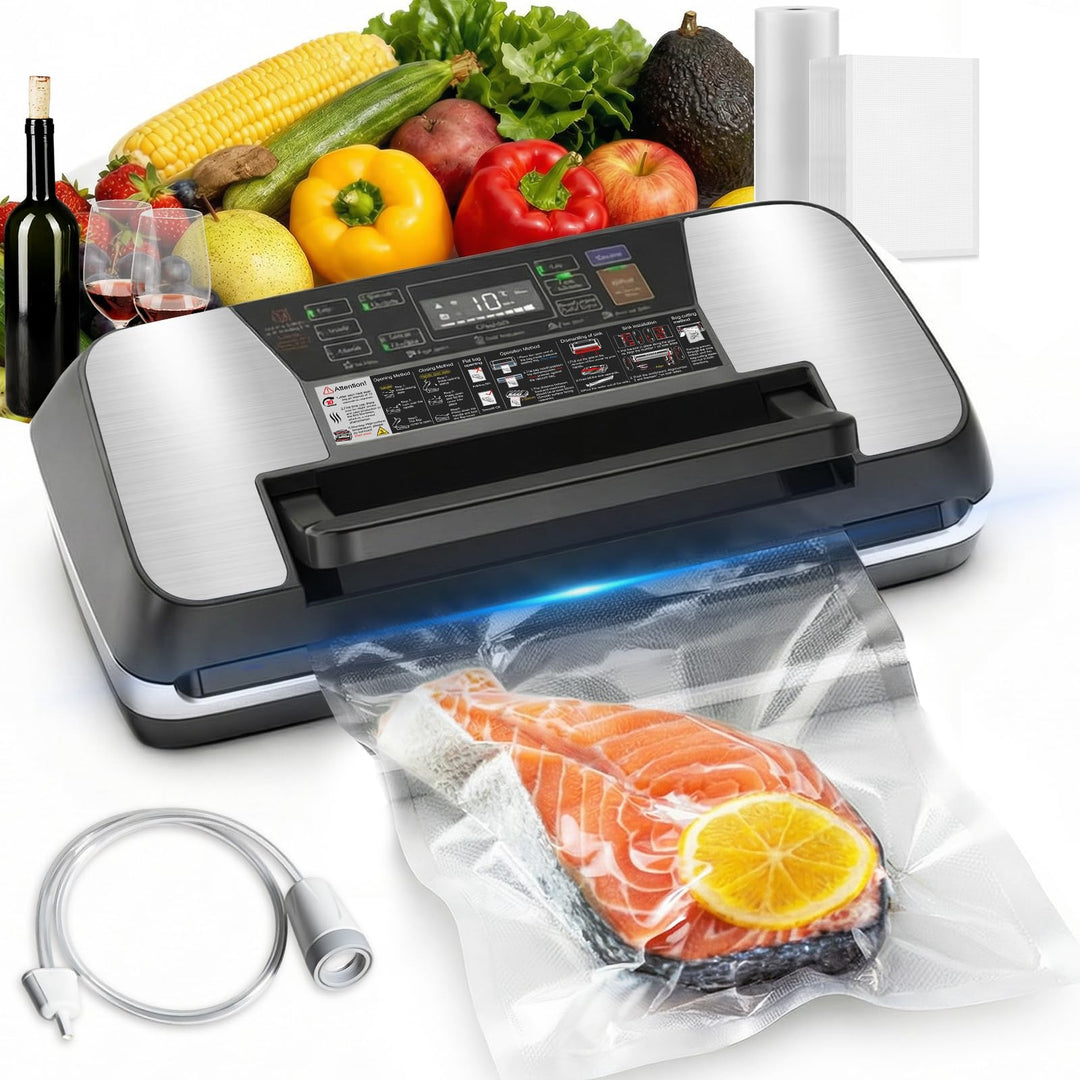 Vakuumiergerät für Lebensmittel 95 kPa, 12-in-1 Vacuum Sealer mit doppelter Schweissnaht, Easy-Lock-