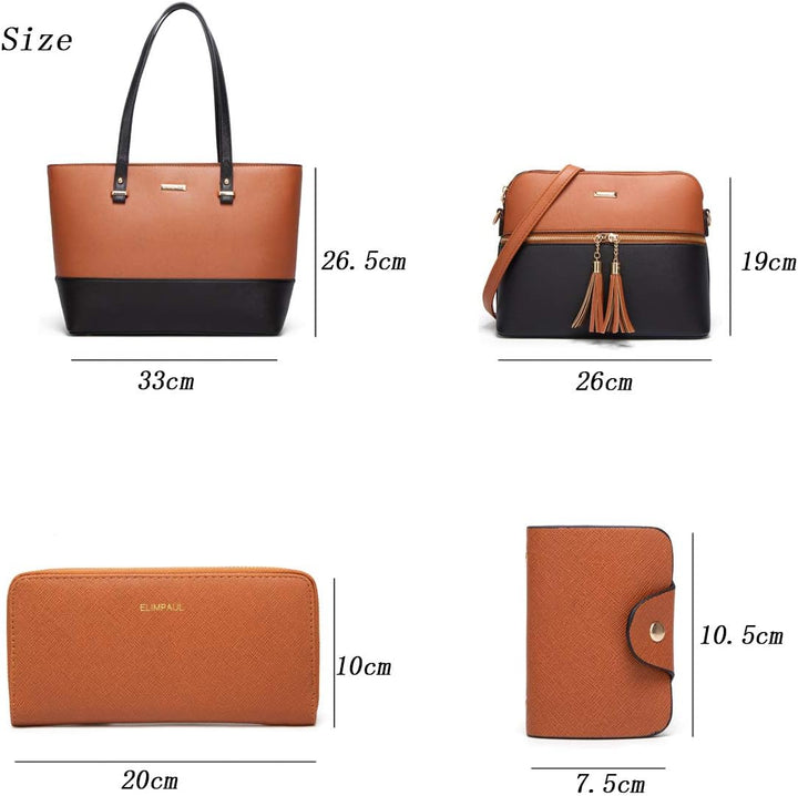 Frauen Mode Kunstleder Handtaschen Tote Tasche Schultertasche Top Griff Satchel Geldbörse Set 4pcs A