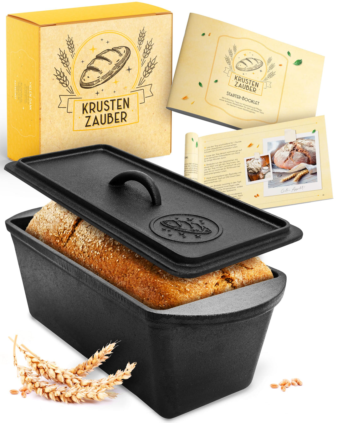 KRUSTENZAUBER Gusseisen Brotbackform mit Deckel - Robuste rechteckige 28cm Backform - Ideal als Kast
