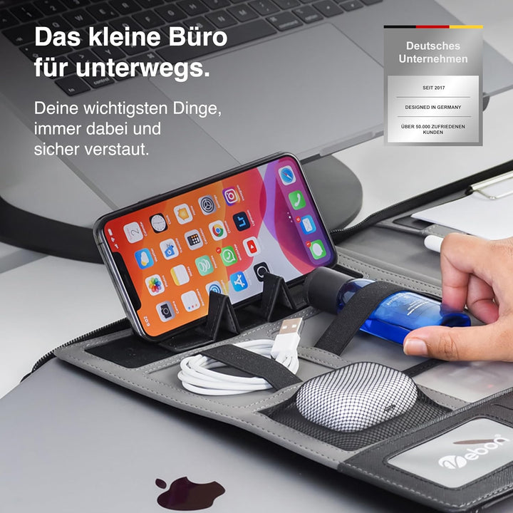 Vebon® Konferenzmappe A4 London aus Veganem Leder mit Reissverschluss I Schreibmappe + Laptoptasche