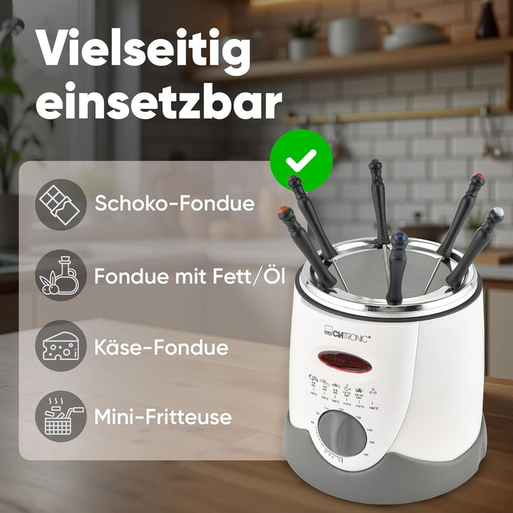 Clatronic Fondue-Fritteuse FFR 2916, 2in1 Benutzung, Bedienfeld mit Kontrolldisplay, 6 Fonduegabeln,