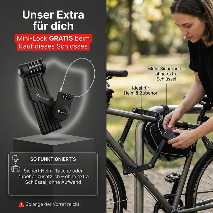 Faltschloss Fahrrad 90cm High-Tech Zahlenschloss mit Halterung & Mini Lock - Faltguard Pro - Diebsta