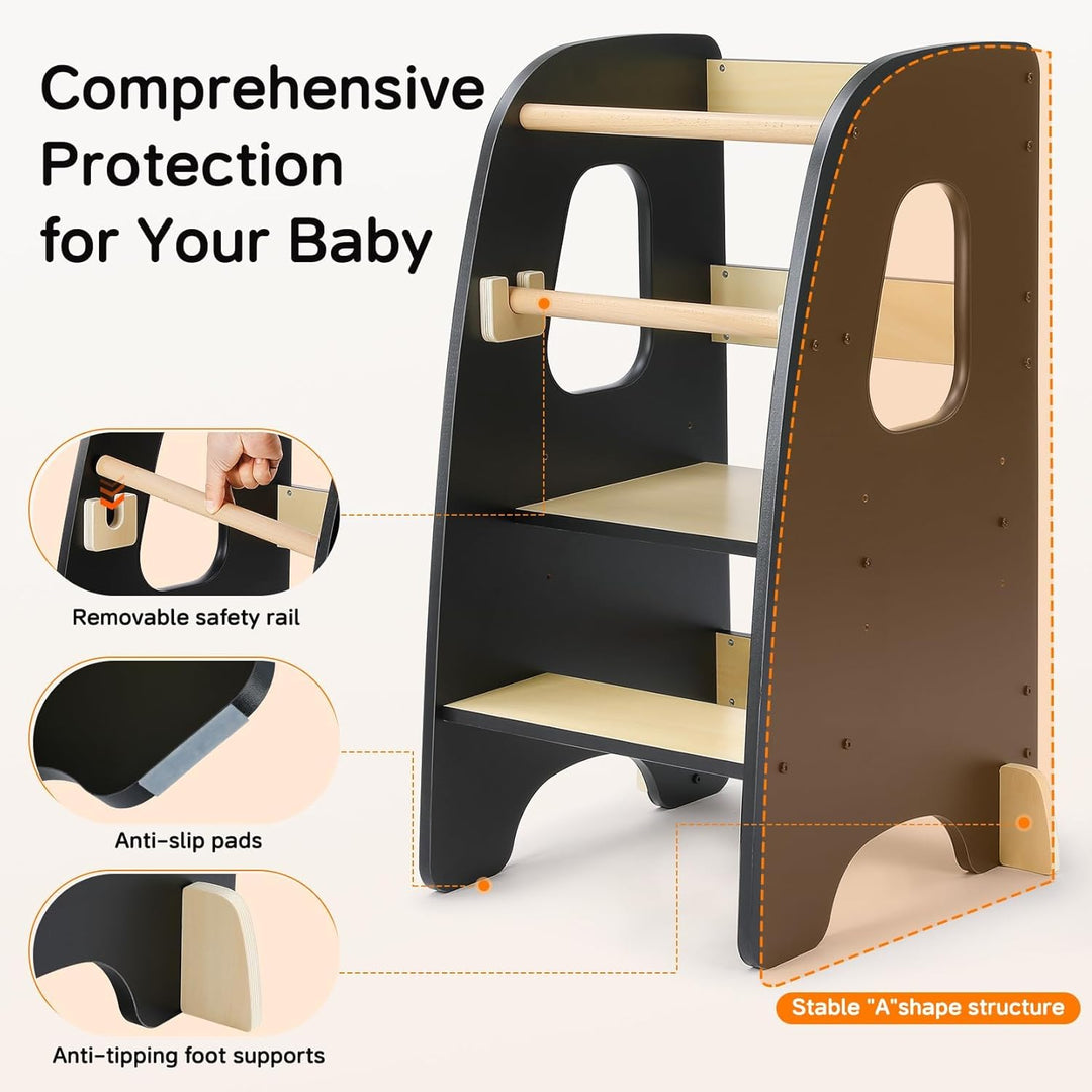 Ezebaby Lernturm ab 1 Jahr, Learning Tower, Höhenverstellbar Montessori Lernturm mit Kippschutz, Abn