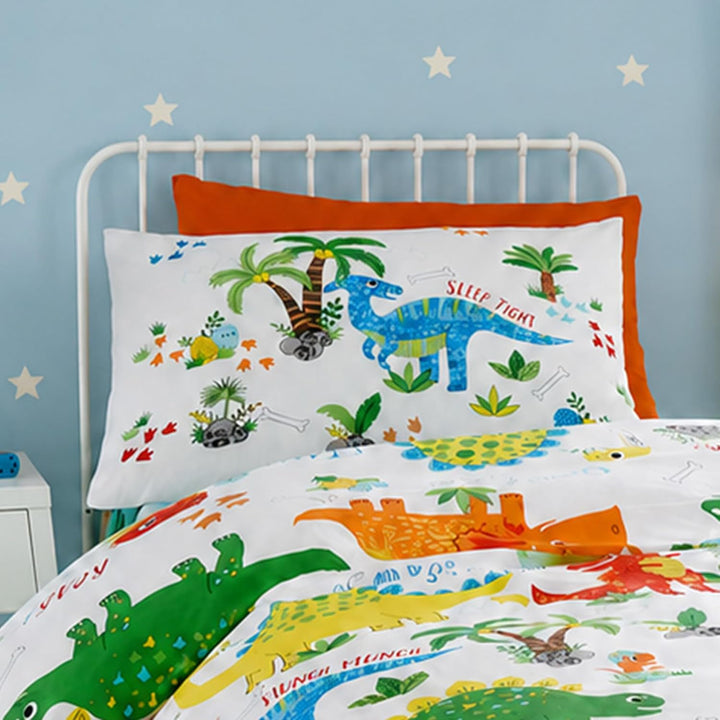 Happy Linen Company Mädchen/Jungen Bettwäsche-Set - mit niedlichen Dinosauriern - wendbar - für Klei