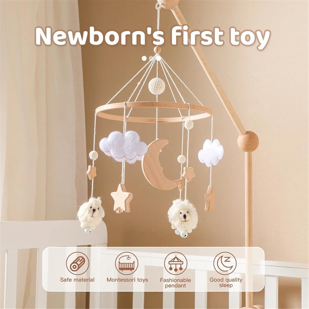 Tiere Mobile Baby Windspiele, Stern Mond Lamm Mobile Baby Holz mit Filzbällen, Mobile Baby Mädchen B