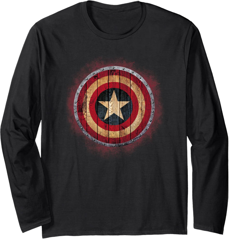 Marvel Comics Captain America Avenger Wood Painted Shield Langarmshirt