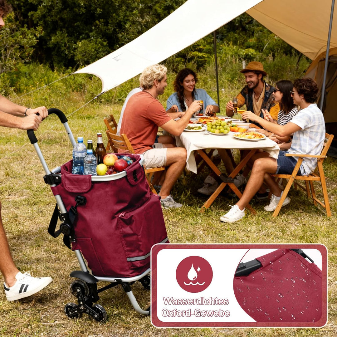 Sekey XXL Einkaufstrolley für Camping, Treppensteiger mit 3 Rädern, klappbarer Transportwagen für Au