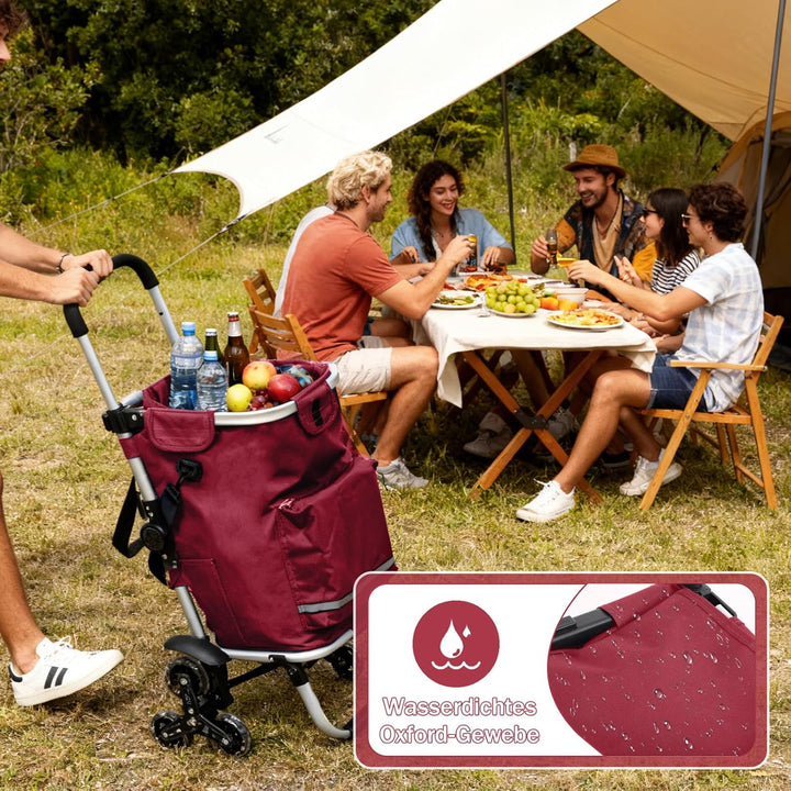 Sekey XXL Einkaufstrolley für Camping, Treppensteiger mit 3 Rädern, klappbarer Transportwagen für Au