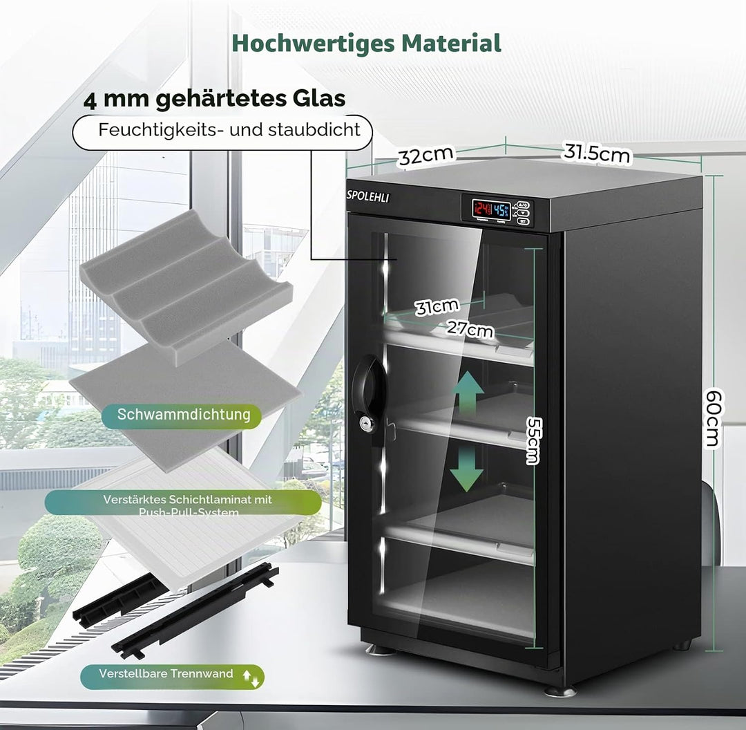 Spolehli Trockenschrank Kamera Digital Control Luftentfeuchter 55L Elektronische Trockenbox mit LED-