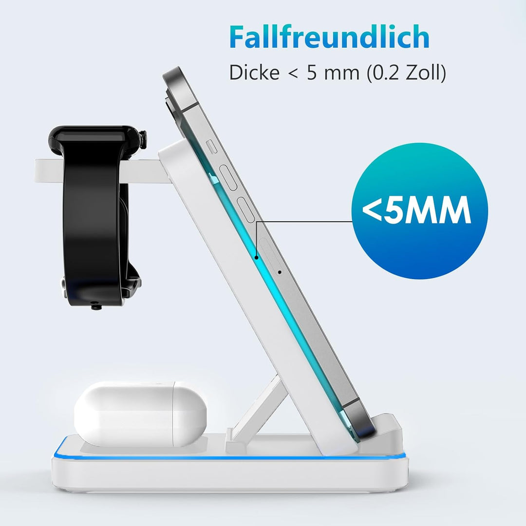 JOEAIS 3-in-1 Induktive Ladestation, Wireless Charger für Apple-Geräte mit Adapter, 15W Max Fast Mul