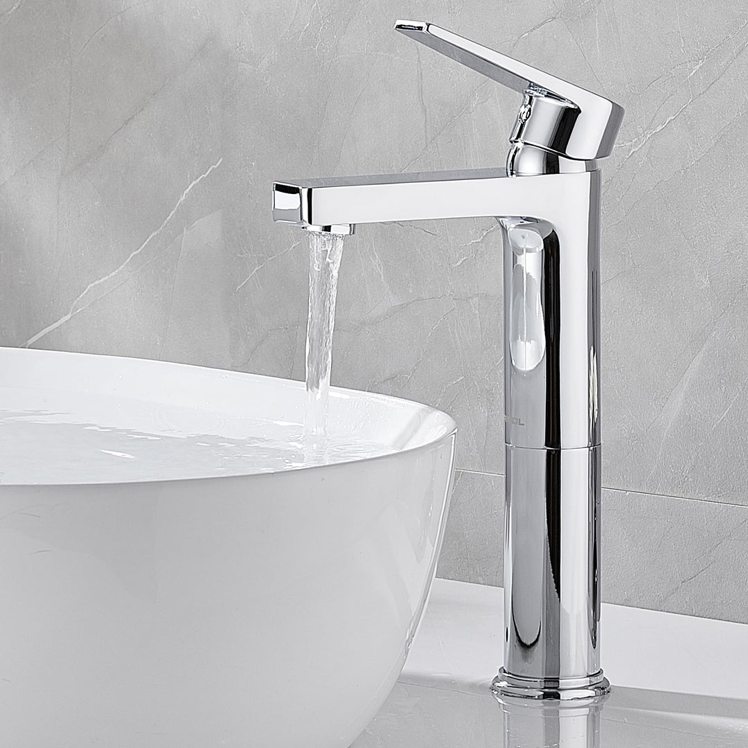 GRICOL Wasserhahn Bad Waschbecken Messing Mischbatterie Einhebelarmatur Badarmaturen Hoch Silber