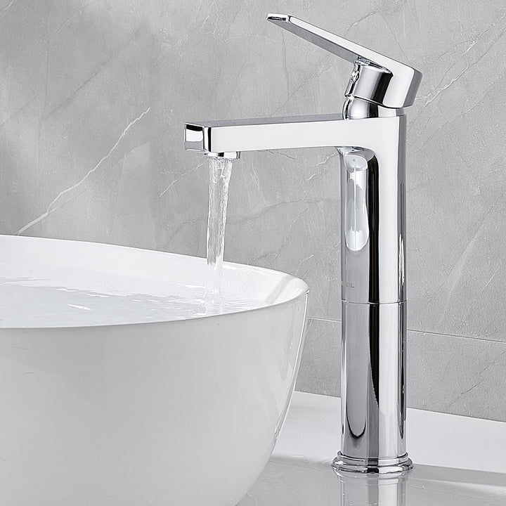 GRICOL Wasserhahn Bad Waschbecken Messing Mischbatterie Einhebelarmatur Badarmaturen Hoch Silber