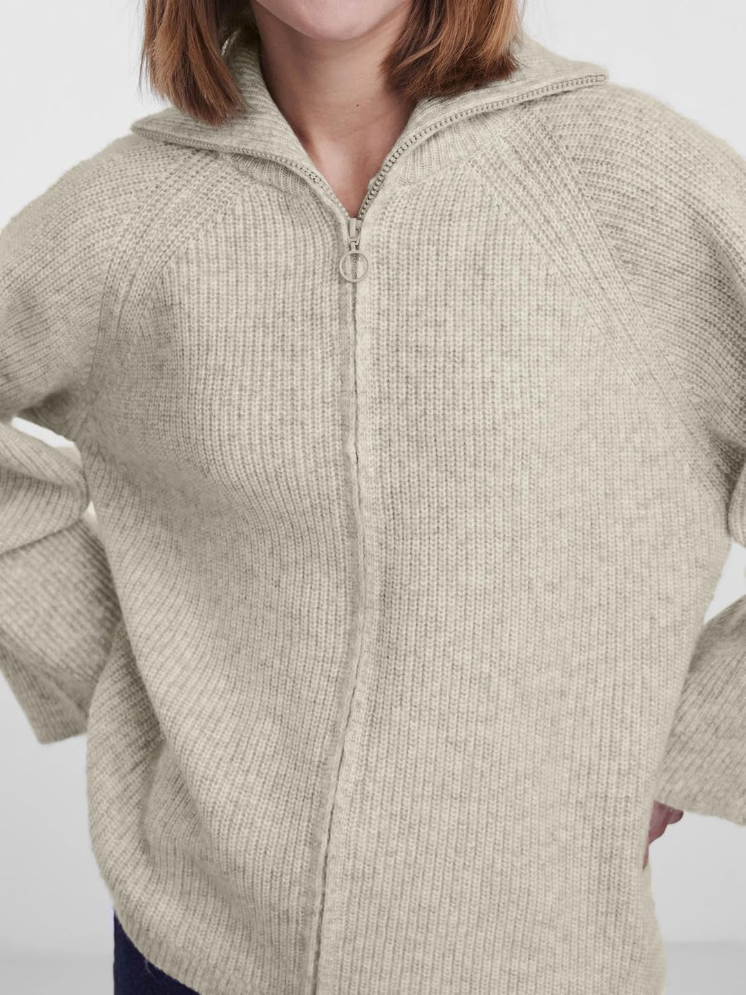 PIECES Damen Pcjade Ls High Neck Knit Cardigan Bc Strickjacke M White Pepper, M White Pepper