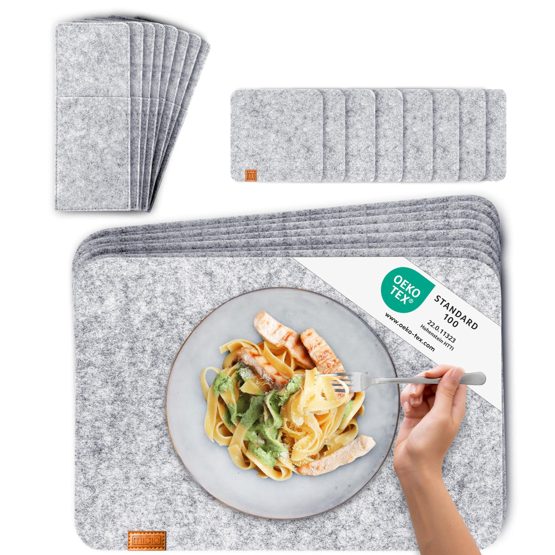 MIQIO Tischset aus Filz - 24er Tisch Untersetzer-Set - Filz Tischset abwaschbar - 8 Platzsets, Glasu