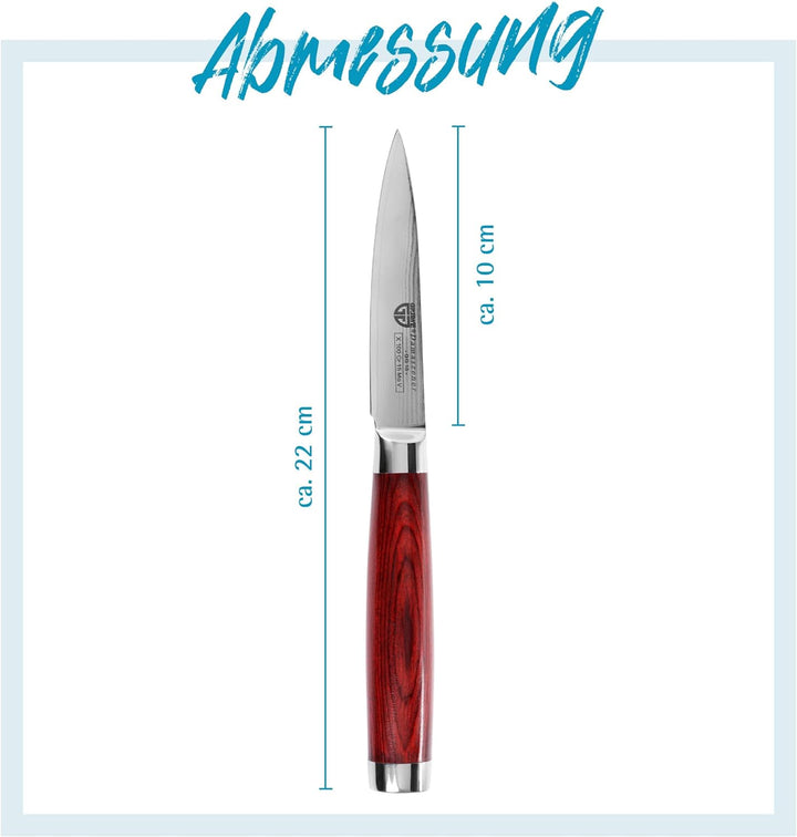GRÄWE Damaszener Gemüsemesser, 10 cm Klinge, scharf, mit Holzgriff, Damast Küchenmesser in Geschenkb