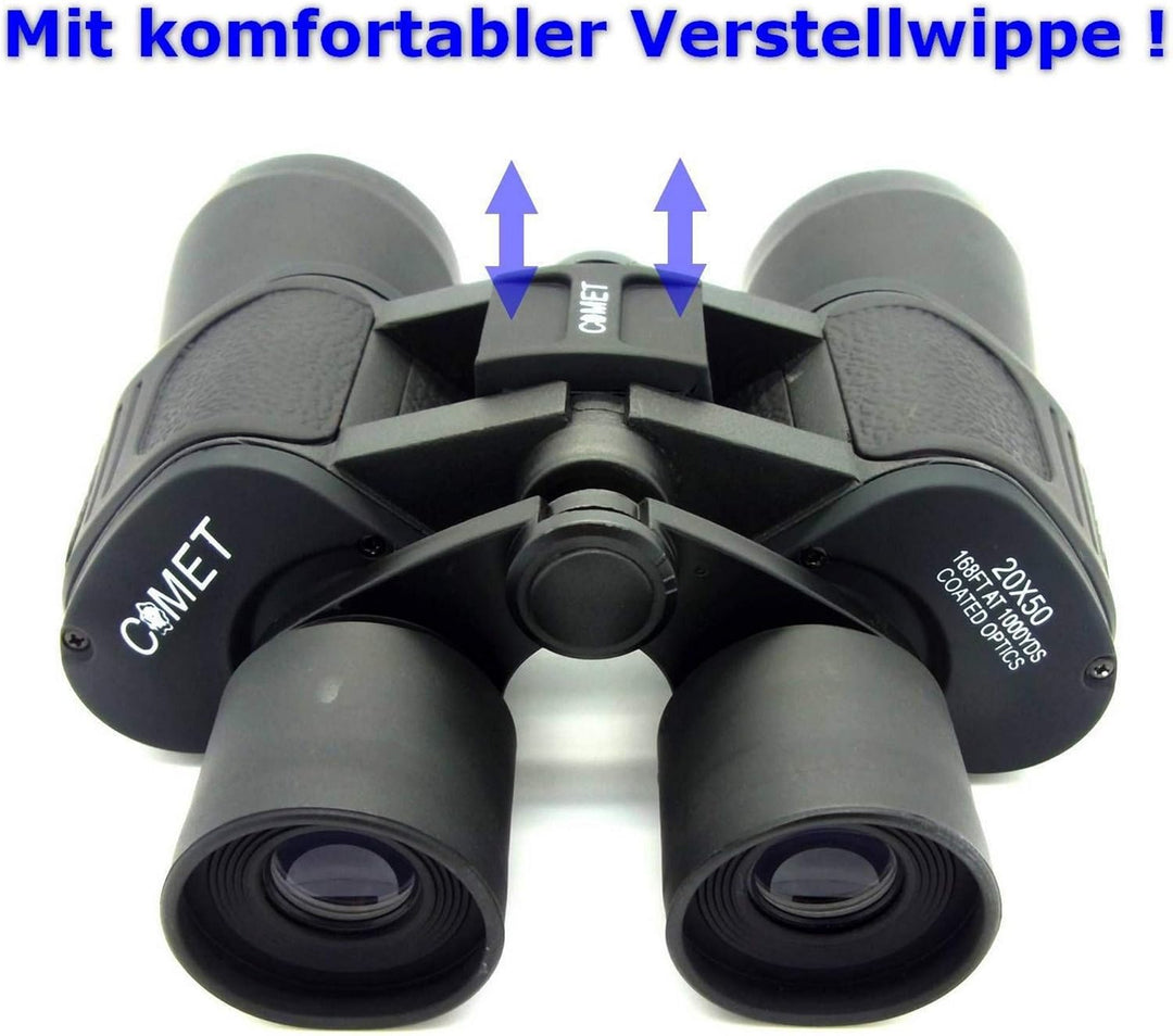 Comet Fernglas (20x50) Binocular Feldstecher Jagdfernglas Spektiv Fernrohr inkl. Tragekordel, Schult