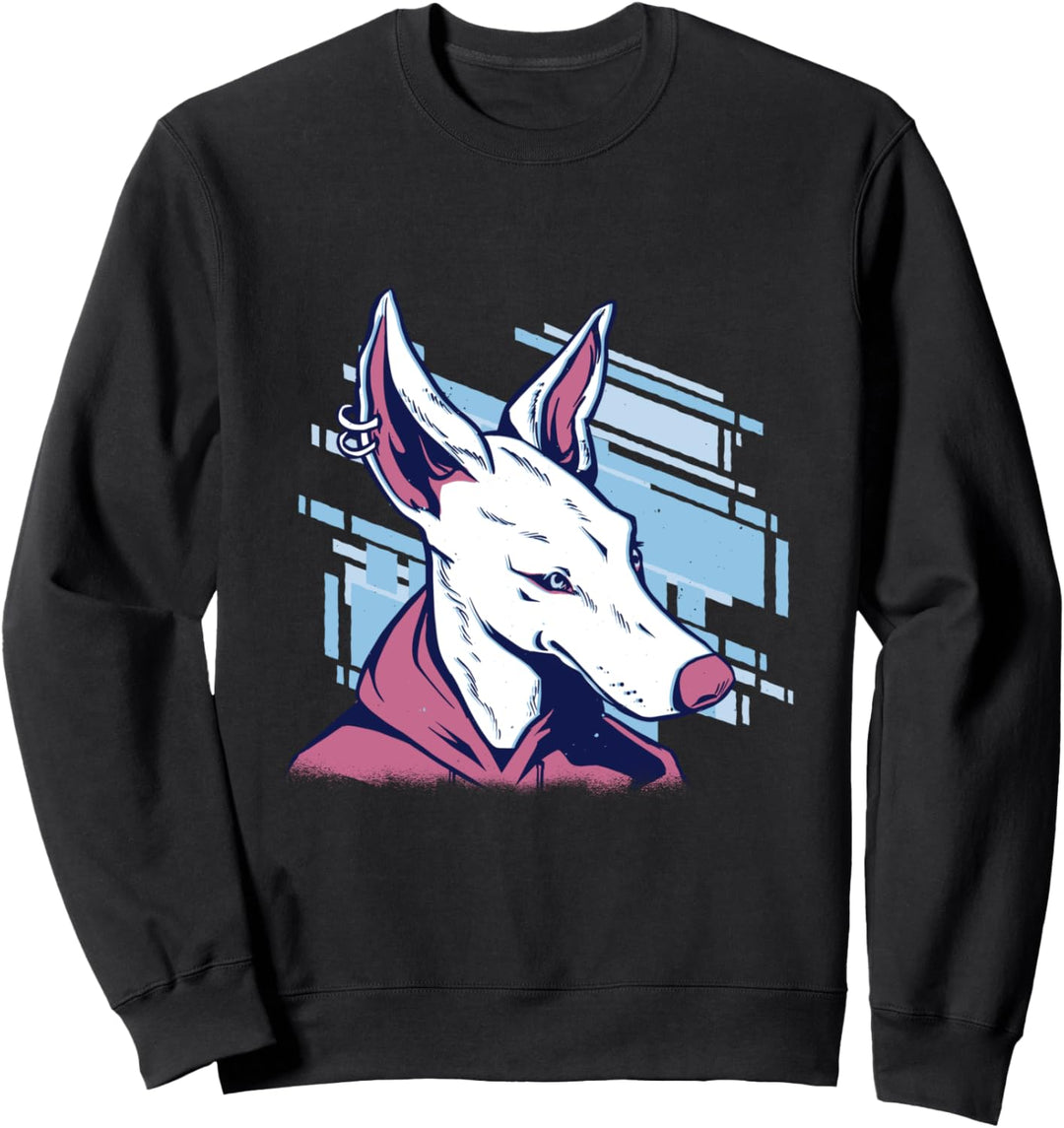 Coole Hip-Hop-Hundefigur mit Ohrpiercings. Sweatshirt