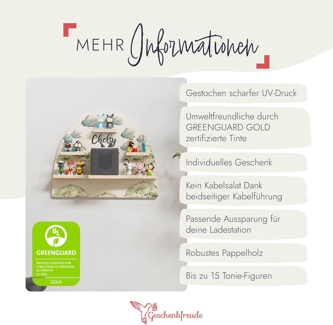 Geschenkfreude Personalisiertes Toniebox Wandregal Kinder - Zebra