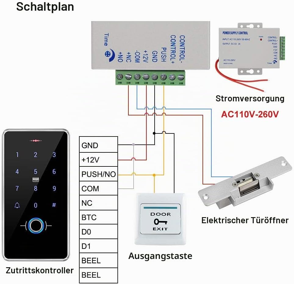FST Kit Türzugangskontrollsystem Set Biometrie Fingerabdruck IP68 wasserdichte RFID-Tastatur + Netzt