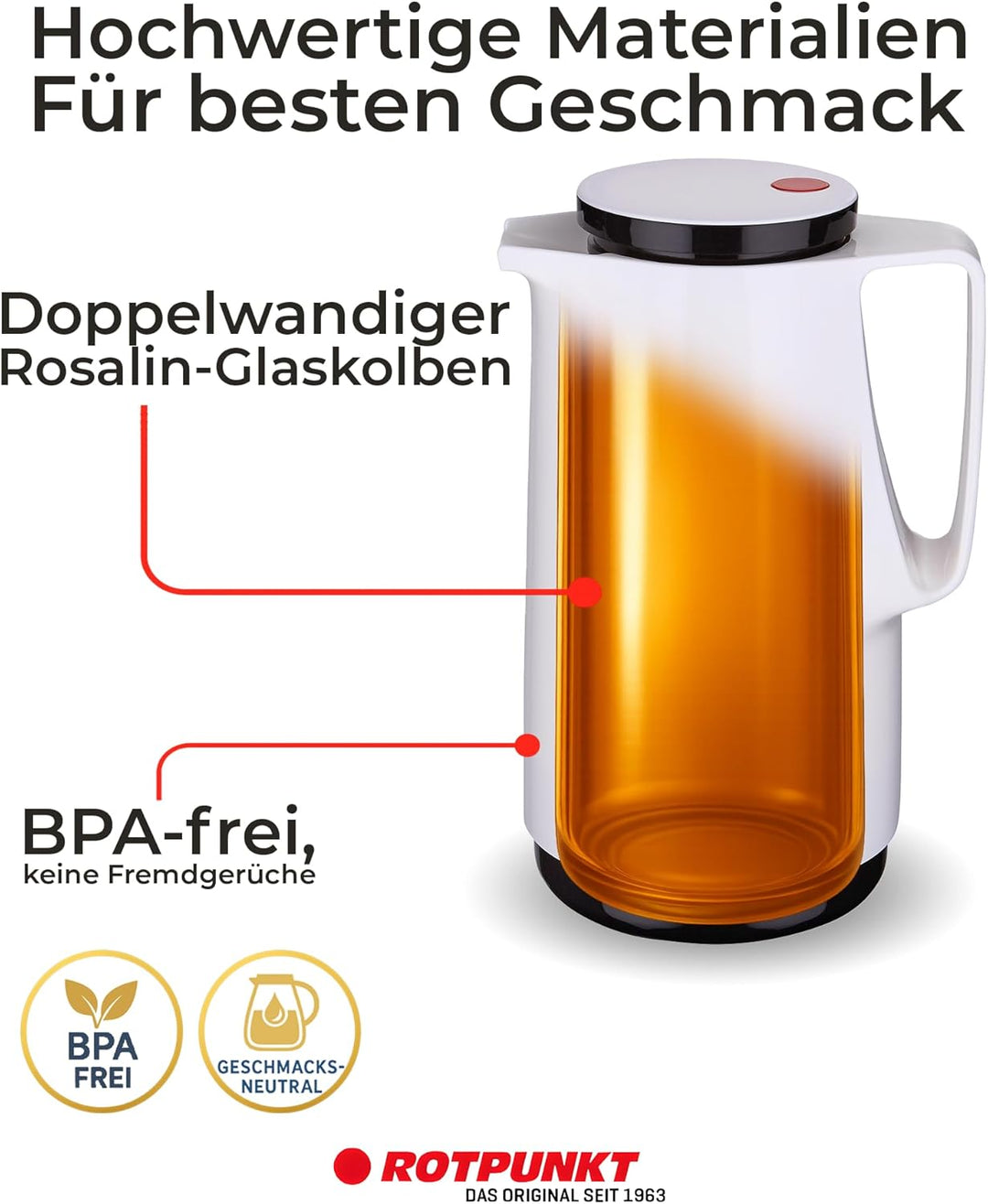 ROTPUNKT Isolierkanne 760 Maxima 1,0 l | Zweifunktions-Drehverschluss | BPA-frei - gesundes Trinken