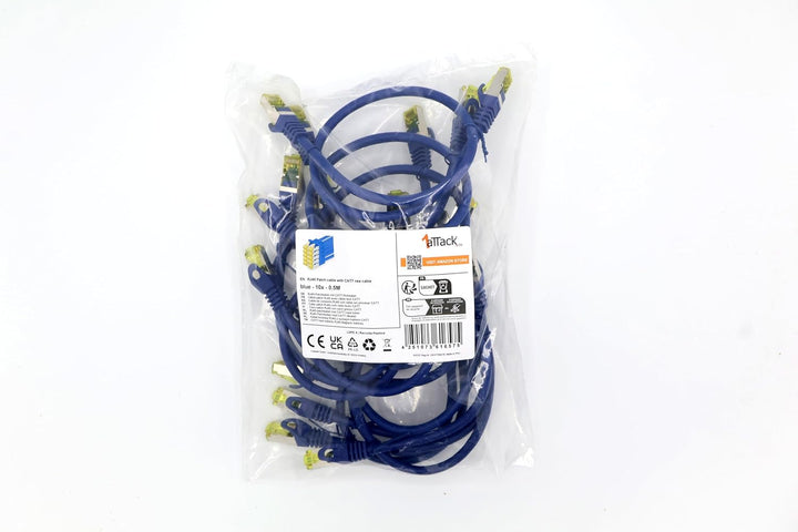 1aTTack.de Cat.7 Netzwerkkabel 0,5m Blau 10 Stück Cat7 Ethernetkabel Netzwerk LAN Kabel Rohkabel 10